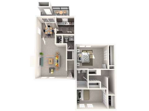 Floor plan for 2 beds, 1.5 baths, 1000 sqft